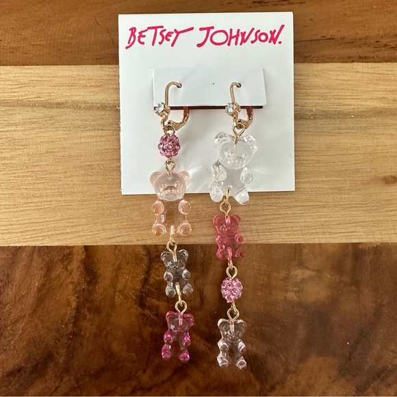 Betsey Johnson Crystal Pink Fireball & Gummy Bear Mismatch Multicolored Earrings - Picture 1 of 3